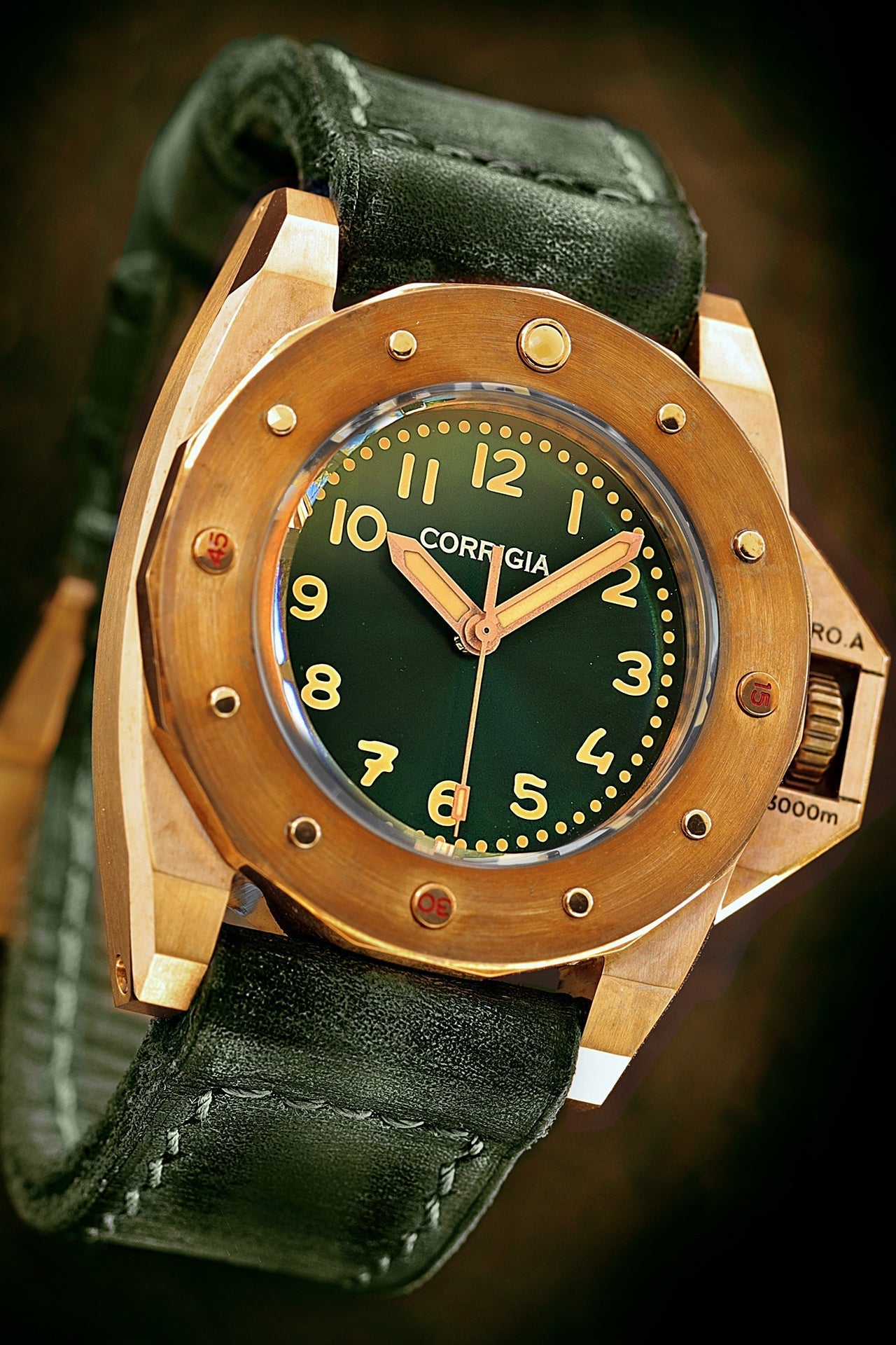Corrigia01 Green 3902A Bronze Diver Watch 3000m Pro.A Satin Finish