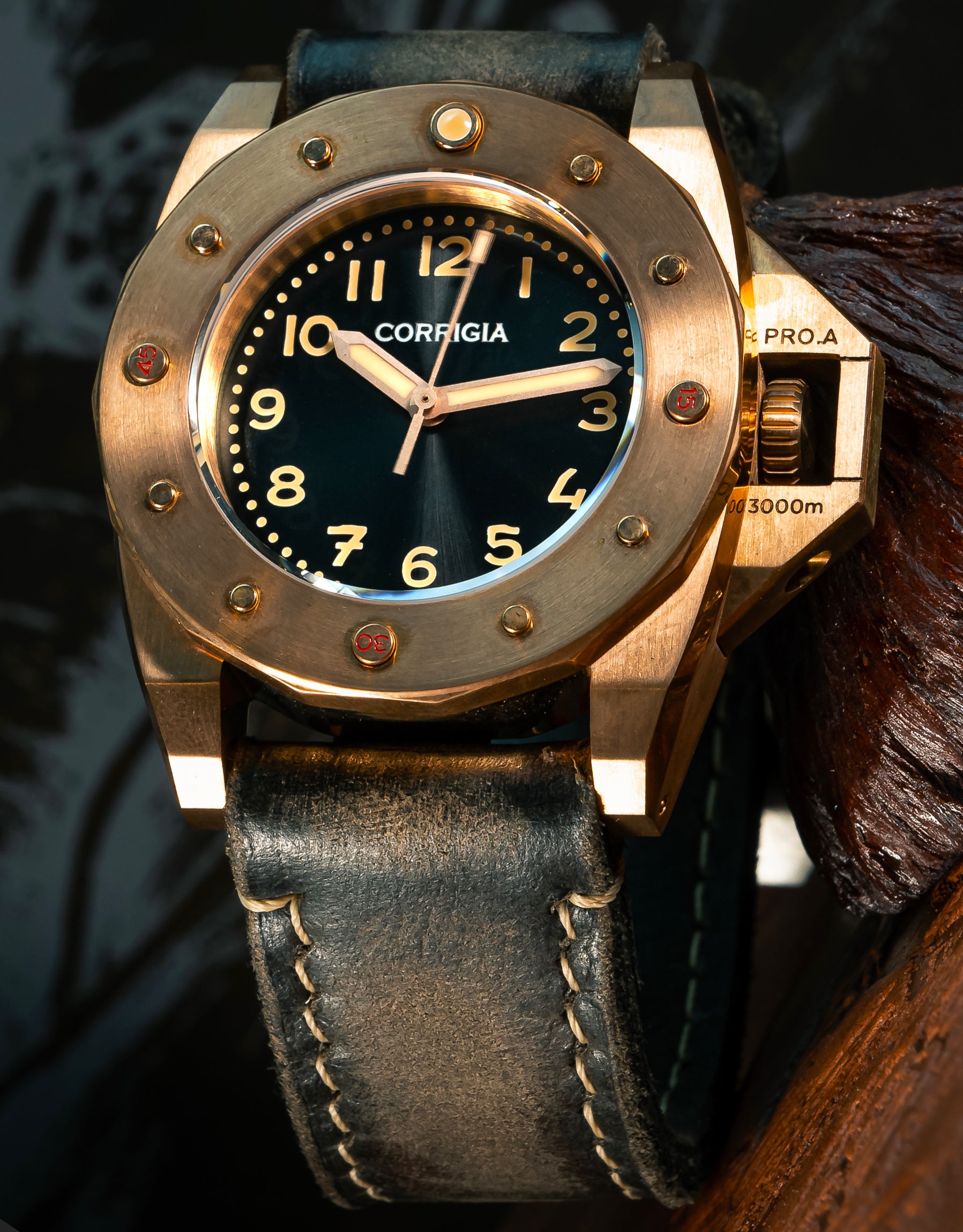 Corrigia01 Black 3902A Bronze Diver Watch 3000m Pro.A Satin Finish