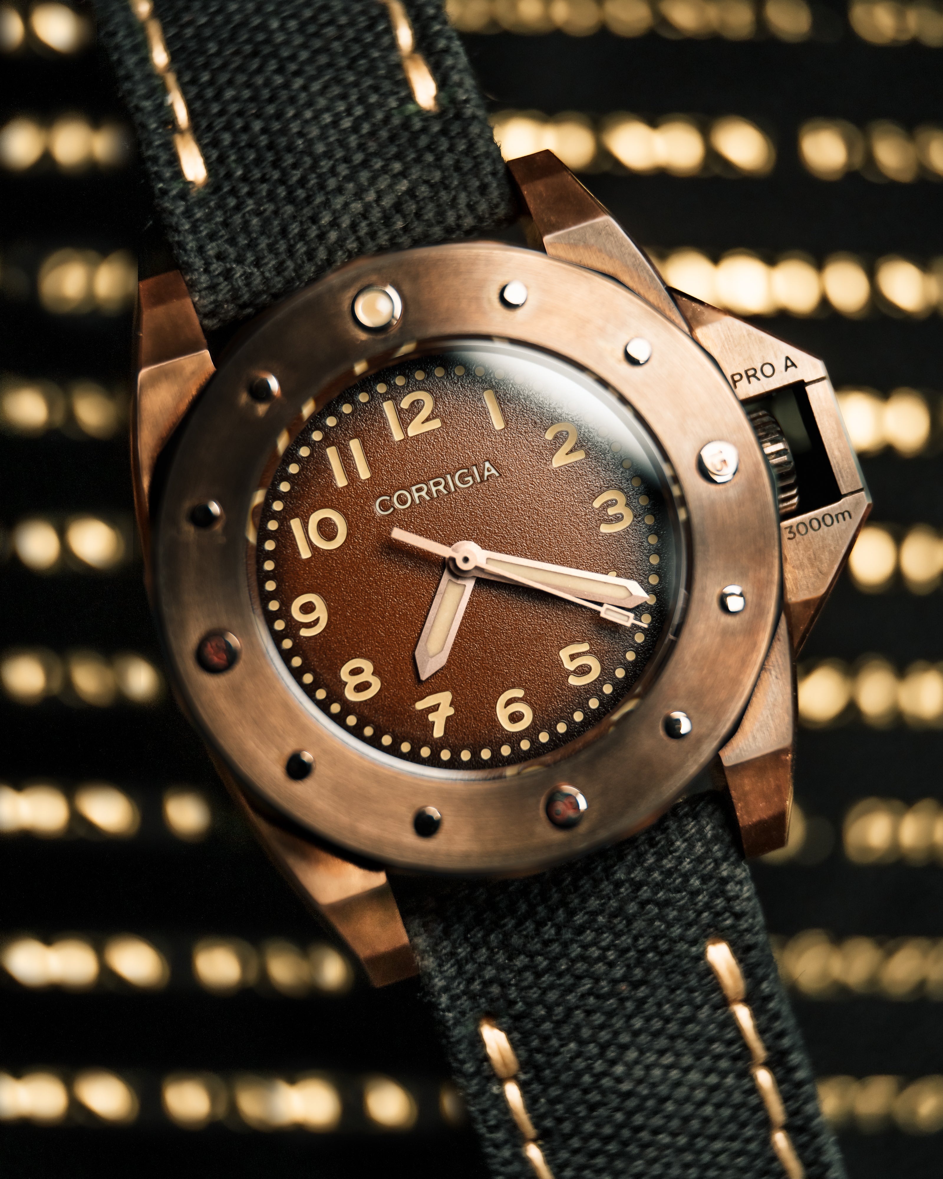 Corrigia01 PG100 Brown Bronze Diver Watch 3000m Pro.A Satin Finish