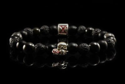 BEADS01 - Bracelet de perles noir et argent 