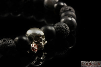 BEADS01 - Bracelet de perles noir et argent 