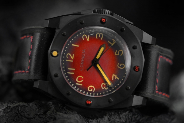 Corrigia02 DLC Red G100 Diver Watch 3000m Pro.A Satin Finish 3-Hands - Limited Edition to only 50 pieces worldwide.