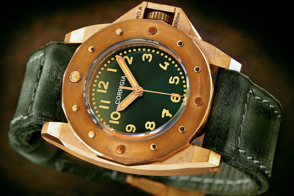 Corrigia01 Bronze Green Sunburst PG100 Diver Watch 3000m Pro.A Satin Finish 3-Hands - Limited Edition to only 50 pieces worldwide.
