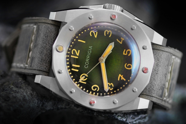 Corrigia02 Steel Green Armbanduhr 3000m Pro.A Satin Finish 3-Zeiger - Limitiert auf 50 Stück