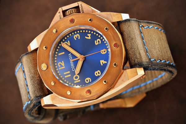 Corrigia01 Blue 3902A Bronze Diver Uhr 3000m Pro.A Satin Finish 3-Zeiger - Limitiert auf 50 Stück