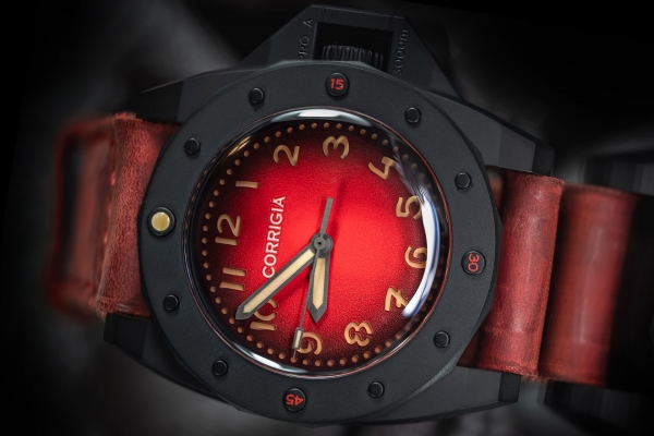 Corrigia02 DLC Red Diver Watch 3000m Pro.A Matt Finish 3-Hands - Limited Edition to only 50 pieces worldwide.