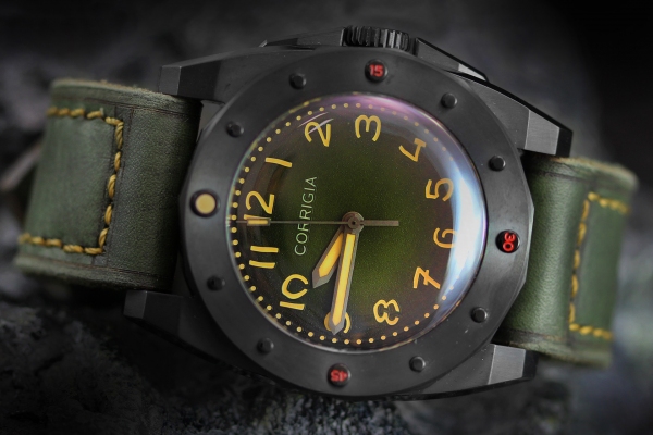 Corrigia02 DLC Green G100 Diver Watch 3000m Pro.A Satin Finish 3-Hands - Limited Edition to only 50 pieces worldwide.