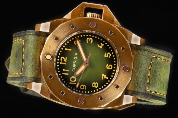 Corrigia01 Bronze Green Patina PG100 Diver Uhr 3000m Pro.A Satin Finish - Limitiert auf 50 Stück